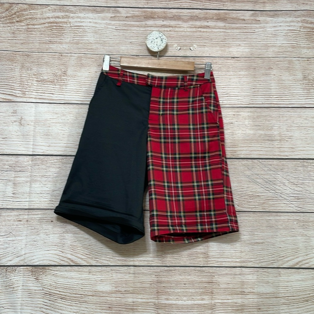 HOTTOPIC Split Red Plaid Long Style Shorts Small